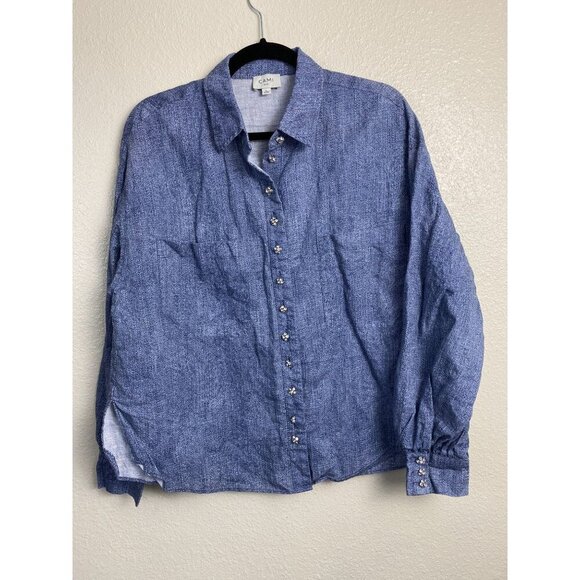 Cami NYC Linen Blend Chambray Women's Collared Long Sleeve Shirt Blue Size Large - Picture 1 of 15